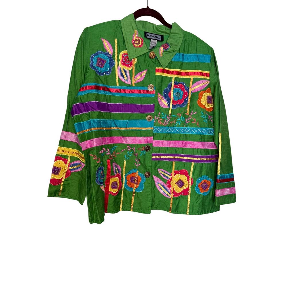 Vintage Indigo Moon Embroidered flowers colorful jacket bold bright groovy